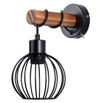 NETTLIFE Lampka ścienna drewniana w stylu vintage, z gniazdkiem E27, wewnętrzna, czarna, lampka ścienna, w stylu rustykalnym i domku farmera