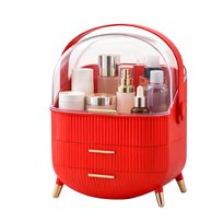 NETTLIFE Luksusowy organizer do makijażu, duży, przenośny, wodoodporny i pyłoszczelny pojemnik na kosmetyki z szufladami i uchwytem do biura i łazienki – czerwony