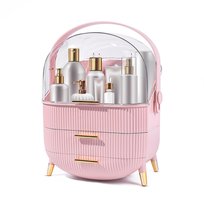 NETTLIFE Luksusowy organizer do makijażu, duży, przenośny, wodoodporny i pyłoszczelny pojemnik na kosmetyki z szufladami i uchwytem do biura i łazienki – różowy