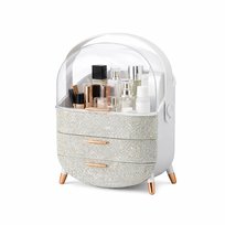 NETTLIFE Luksusowy organizer do makijażu, duży, przenośny, wodoodporny i pyłoszczelny pojemnik na kosmetyki z szufladami i uchwytem do biura i łazienki – srebrny