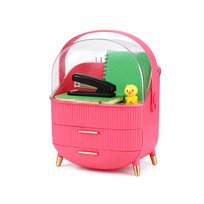 NETTLIFE Luksusowy organizer do makijażu, duży, przenośny, wodoodporny i pyłoszczelny pojemnik na kosmetyki z szufladami i uchwytem do łazienki w biurze – fuksja i róż