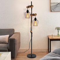 NETTLIFE vintage lampa podłogowa do salonu, z drewna, z 2 płomieniami, w industrialnym metalowym stylu, z czarnym przełącznikiem E27 - wysokość: 151 cm - bez żarówki