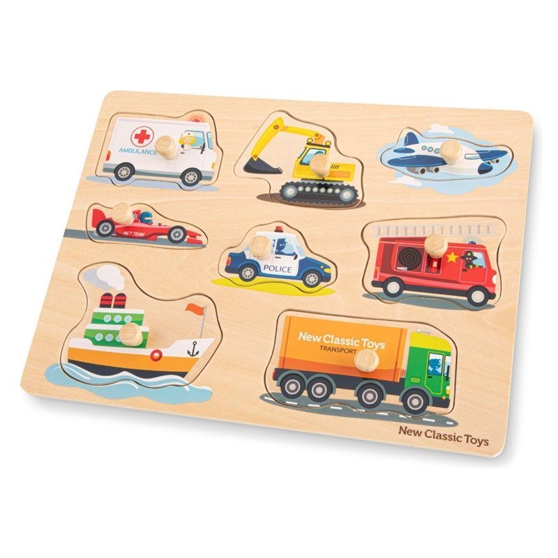Zdjęcia - Puzzle i mozaiki New Classic Toys  Drewniane Puzzle Pojazdy  (8 elementów)