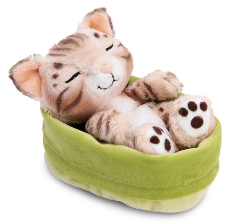 Фото - М'яка іграшка NICI 49747 Maskotka kot bengalski 12cm śpiący w koszyku, zielony GREEN 