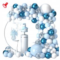 NIEBIESKA GIRLANDA BALONOWA SREBRNA CHRZEST ROCZEK URODZINY 104 BALONY XXL