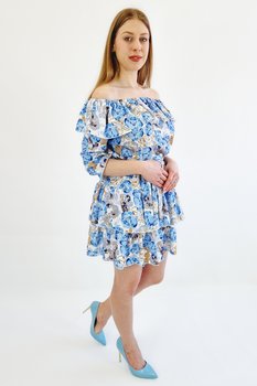 Niebieska Sukienka Hiszpanka z Kwiatami Mini UNI - Inna marka