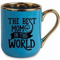 Niebieski Kubek Elegant THE BEST MOM IN THE WORLD Na Prezent Dla Mamy WZORY