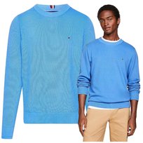 Niebieski Sweter Męski Premium Elegancki Tommy Hilfiger Bawełna Piękny r.M
