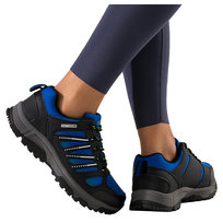 Niebieskie buty trekkingowe damskie buty sportowe softshell na bieżnikowanej podeszwie sznurowane czarne wstawki Carla 1540-41