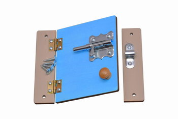Niebieskie drzwi z zasuwką do tablicy manipulacyjnej - Zabawki Sensoryczne