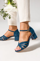 Niebieskie sandały błyszczące na słupku damskie z zakrytą piętą pasek wokół kostki skórzana wkładka Casu ER24X22-BL-40