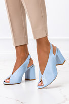 Niebieskie sandały na klocku zabudowane ażurowe POLSKA SKÓRA Casu 2169-137-38