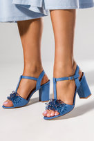 Niebieskie sandały z kryształkami damskie na słupku t-bar skórzana wkładka Casu ER24X4-BL-37