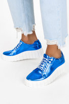 Niebieskie trampki skórzane damskie sneakersy metaliczne sznurowane PRODUKT POLSKI Casu 469-Z-40