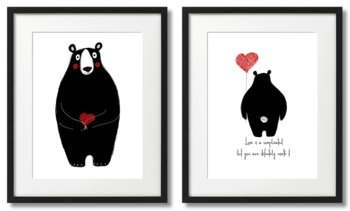 Niedźwiadek Z Balonikiem I Sercem, Komplet 2 Plakaty - DEKORAMA
