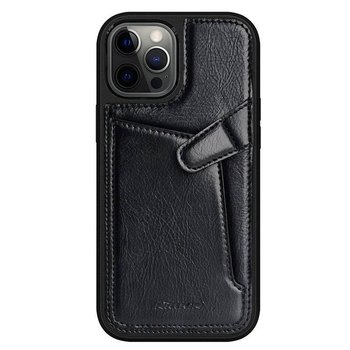 Nillkin Aoge Leather Case elastyczne pancerne etui z prawdziwej skóry z kieszonką iPhone 12 Pro Max czarny - Nillkin