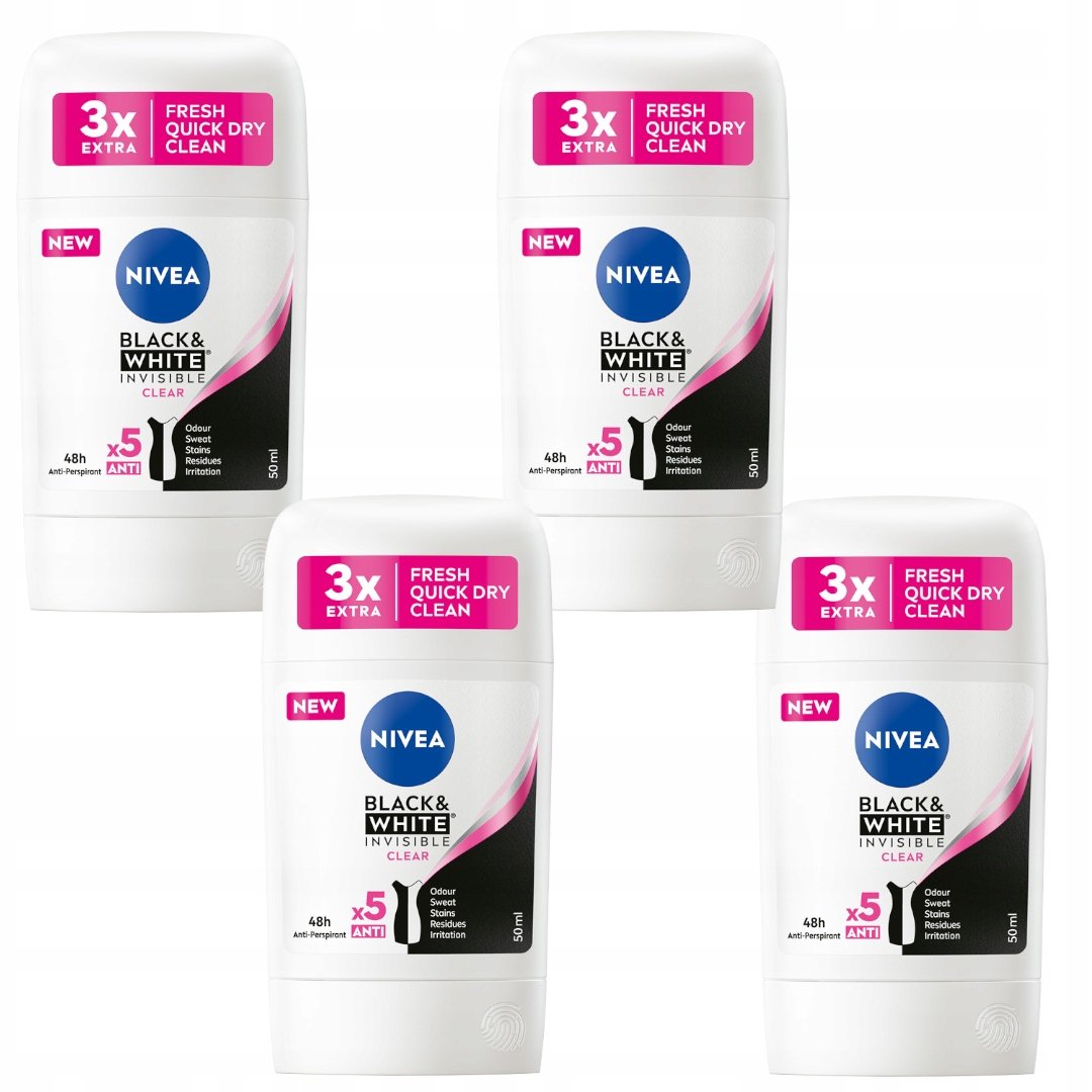Empik NIVEA Black White Antyperspirant damski w sztyfcie pod pachę 48H 50ml x4