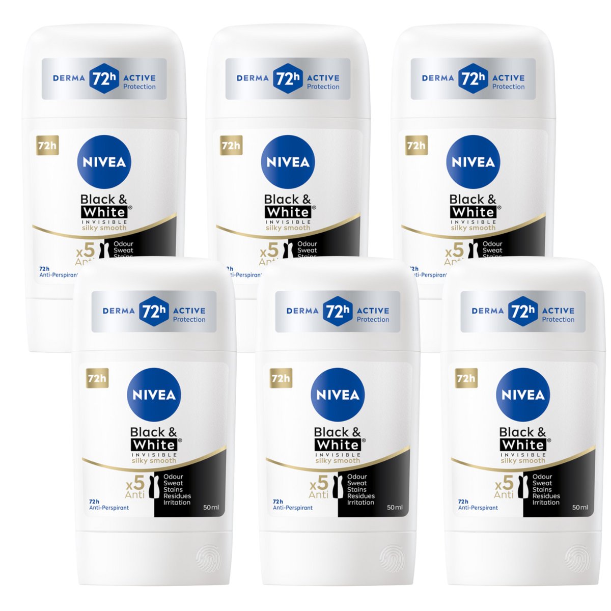 Empik NIVEA Black White Antyperspirant damski w sztyfcie pod pachę 50ml x6