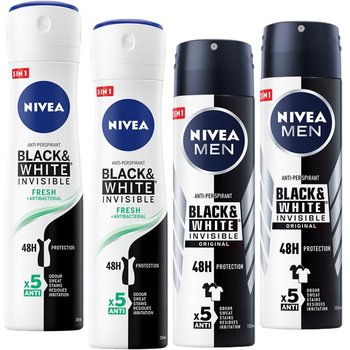 Nivea, Black & White, Antyperspirant Mix, 4x250ml - Nivea