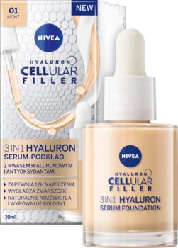 Nivea Hyaluron Cellular Filler 3w1, Serum-Podkład, Kolor Jasny, 30ml - Nivea