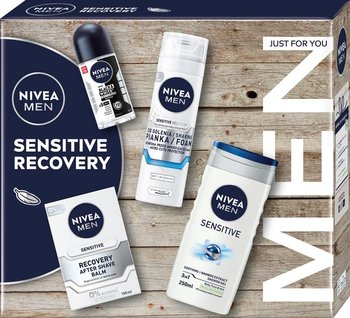 NIVEA MEN Sensitive Recovery Zestaw Żel pod prysznic 3w1, 250ml + Antyperspirant roll-on, 50ml + Balsam po goleniu, 100ml + Pianka do golenia, 200ml - Nivea
