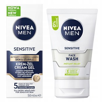 NIVEA MEN SENSITIVE Żel do mycia 100ml + Krem do twarzy i zarostu 50ml - Nivea Men