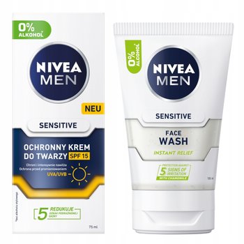 NIVEA MEN SENSITIVE Żel do mycia twarzy 100ml + Krem ochronny SPF 15 75ml - Nivea Men