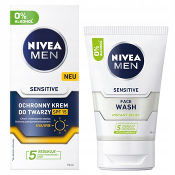 NIVEA MEN SENSITIVE Żel do mycia twarzy 100ml + Krem z filtrem SPF15 75ml - Nivea Men