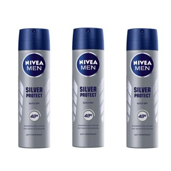 Nivea Men, Silver Protect, Antyperspirant męski, 3x150 ml - Nivea Men