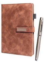 Notes A5 + długopis elegancki zestaw w pudełku prezentowym twarda brązowa okładka magnetyczne zapięcie metalowy długopis z czarnym wymiennym wkładem PETERSON