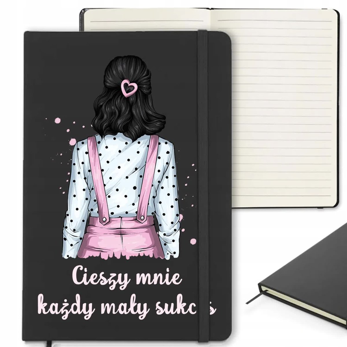 Notes Czarny W Linie Z Gumką CIESZY MNIE KAŻDY MAŁY SUKCES 120 kartek ...
