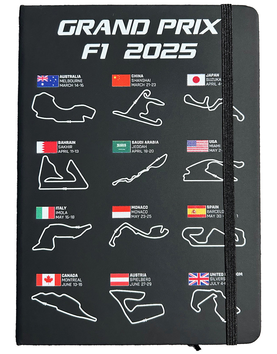 Notes Formuła 1 2025 A5 Tory F1 Wyścigi Fan prezent Grand Prix