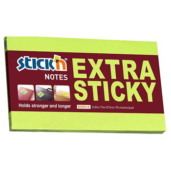 Notes samoprzylepny extra sticky 76x127mm zielony neonowy 90 kartek Hopax 21676
