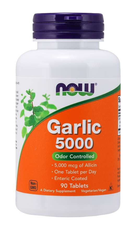 Фото - Вітаміни й мінерали Now Suplement diety,  Foods, Garlic 5000, 90 Tabletek 