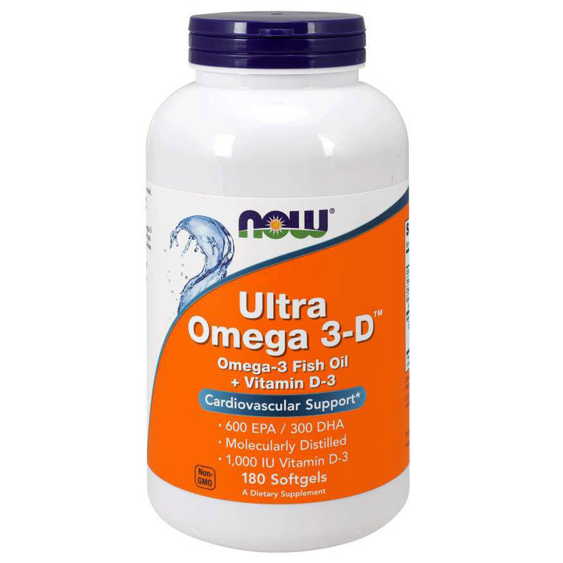 Фото - Вітаміни й мінерали Now Ultra Omega 3-D Omega-3 Fish Oil+Vitamin D3 180Caps 