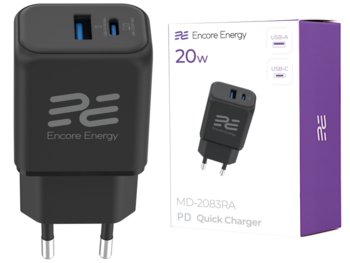 Nowa ładowarka sieciowa Encore Energy PD 3.0 Quick Charge 4.0 USB-A USB-C 20W adapter MD-2083RA - Encore Energy