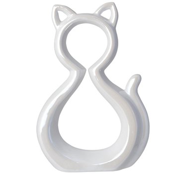 Nowoczesna figurka dekoracyjna z ceramiki - biały, perłowy kot Kita 21 cm - Duwen