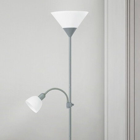 Nowoczesna lampa podłogowa Action stojąca do sypialni srebrna biała-Zdjęcie-0