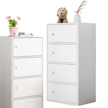 NOWOCZESNA POJEMNA KOMODA SZAFKA Z 4 PÓŁKAMI BIAŁA DUŻA SKANDYNAWSKI LOFT - REXO