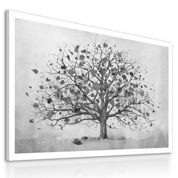 Nowoczesny Obraz Drukowany Na Płótnie- Abstrakcyjne Drzewo  W Szarości 120X80Cm - Ludesign-gallery