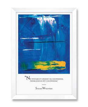 Nowoczesny obraz na ścianędo salonu grafika inspiracja abstrakcja z napisem Stefan Wyszyński biała rama 23,5x32 cm - iWALL studio