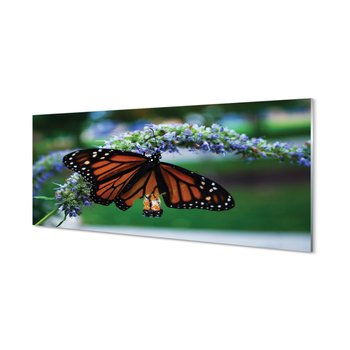 Nowoczesny panel szklany Motyl na kwiatku 125x50 cm - Tulup