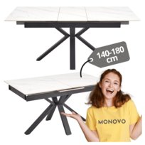 Nowoczesny Rozkładany Stół Prostokątny 140-180x85 cm do Jadalni Biały Marmur Matowy PLATAN Halmar