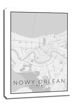 Nowy Orlean mapa czarno biała - obraz na płótnie 61x91,5 cm - Galeria Plakatu