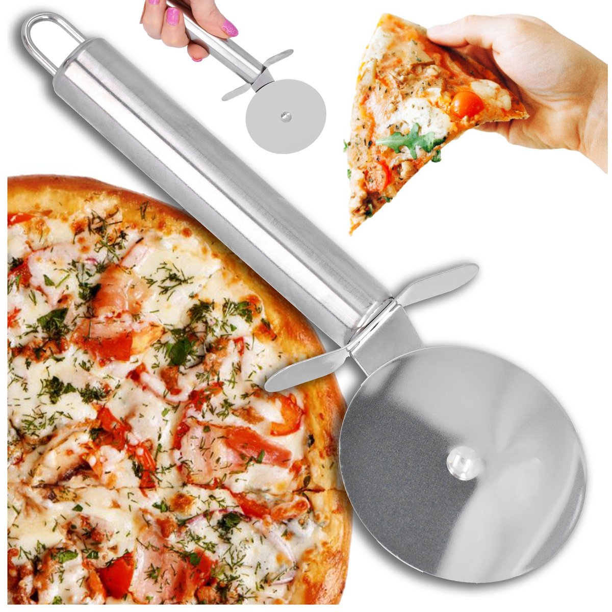 Zdjęcia - Nóż stołowy Ostry Nóż do krojenia pizzy stal nierdzewna  okrągły radełko krajalnica 