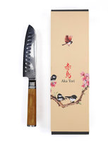 Nóż Santoku Aka Tori ze stali damasceńskiej 5" - Kyoto Olive Aka Tori
