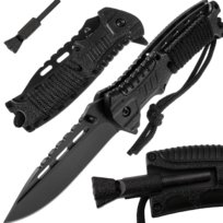 Nóż Składany Taktyczny Sprężynowy Linka Paracord Krzesiwo Wojskowy Survival CZARNY Inna marka