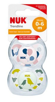 Nuk, Adore, Smoczek uspokajający bez uchwytu, Trendline, silikonowy, Girl, 0-6 m, 2 szt. - Nuk