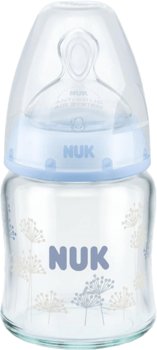 Nuk, FC+, Butelka szklana, 120 ml + smoczek silikonowy, 1M, 0-6m, Niebieska - Nuk