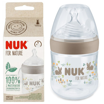 NUK FOR NATURE Butelka antykolkowa ze wskaźnikiem ciepła 150ml smoczek wolny przepływ popielata - Nuk